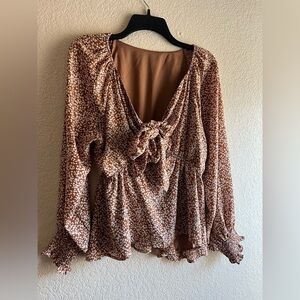 Floral white & Tan womens long sleeve blouse